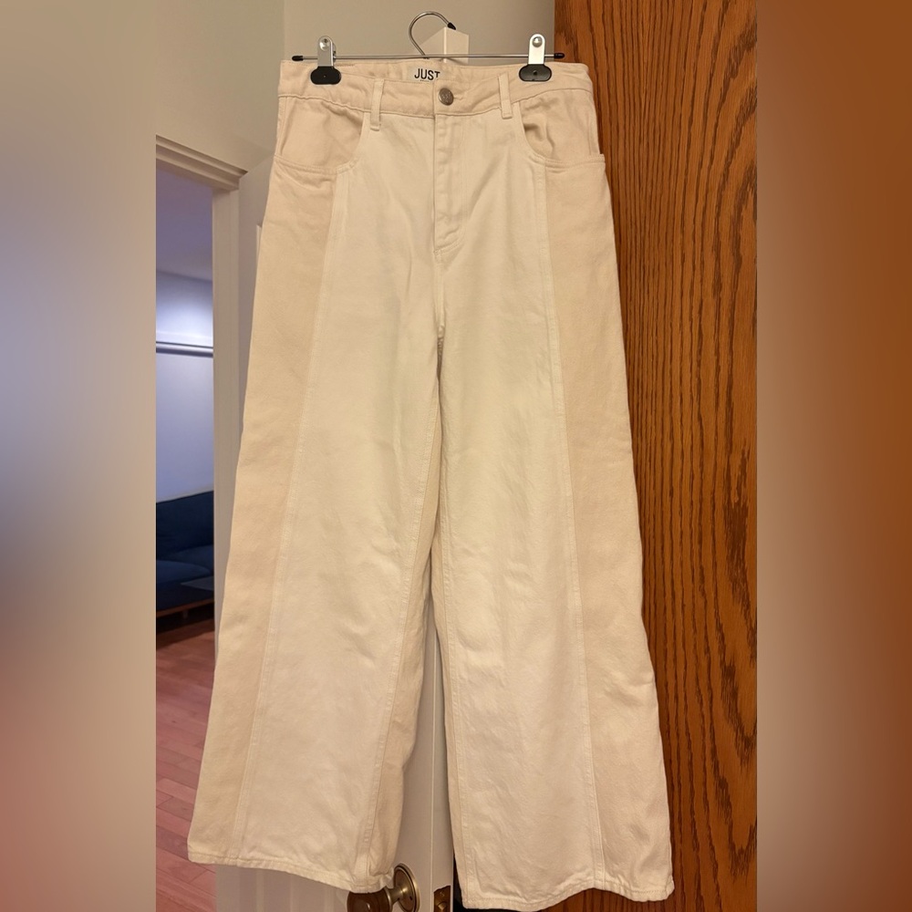 Off-White Cotton Canvas Wide-Leg Jeans - Picture 4 of 5